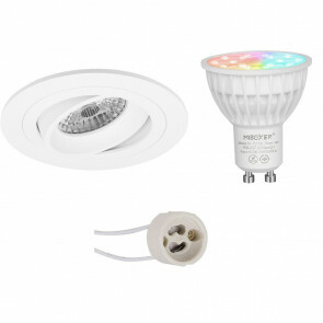 Mi-Light - LED Spot Set GU10 - Smart LED - Wifi LED - Slimme LED - 4W - RGB+CCT - Aanpasbare Kleur - Dimbaar - Pragmi Alpin Pro - Inbouw Rond - Mat Wit - Kantelbaar Ø92mm
