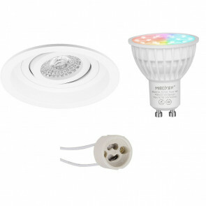 Mi-Light - LED Spot Set GU10 - Smart LED - Wifi LED - Slimme LED - 4W - RGB+CCT - Aanpasbare Kleur - Dimbaar - Pragmi Domy Pro - Inbouw Rond - Mat Wit - Verdiept - Kantelbaar - Ø105mm