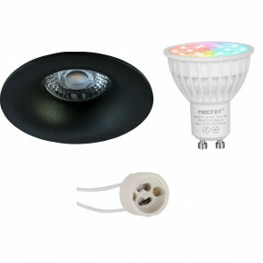 Mi-Light - LED Spot Set GU10 - Smart LED - Wifi LED - Slimme LED - 4W - RGB+CCT - Aanpasbare Kleur - Dimbaar - Pragmi Nora Pro - Inbouw Rond - Mat Zwart - Ø82mm