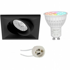 Mi-Light - LED Spot Set GU10 - Smart LED - Wifi LED - Slimme LED - 4W - RGB+CCT - Aanpasbare Kleur - Dimbaar - Pragmi Qiundo Pro - Inbouw Vierkant - Mat Zwart - Kantelbaar - 80mm