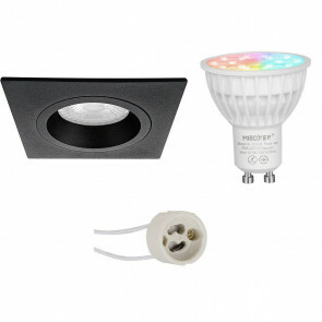 Mi-Light - LED Spot Set GU10 - Smart LED - Wifi LED - Slimme LED - 4W - RGB+CCT - Aanpasbare Kleur - Dimbaar - Pragmi Rodos Pro - Inbouw Vierkant - Mat Zwart - 93mm