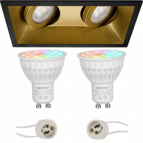 Mi-Light - LED Spot Set GU10 - Smart LED - Wifi LED - Slimme LED - 4W - RGB+CCT - Aanpasbare Kleur - Dimbaar - Pragmi Zano Pro - Inbouw Rechthoek Dubbel - Mat Zwart/Goud - Kantelbaar - 185x93mm