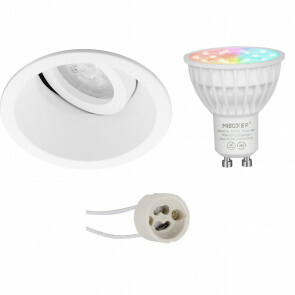 Mi-Light - LED Spot Set GU10 - Smart LED - Wifi LED - Slimme LED - 4W - RGB+CCT - Aanpasbare Kleur - Dimbaar - Pragmi Zano Pro - Inbouw Rond - Mat Wit - Kantelbaar - Ø93mm