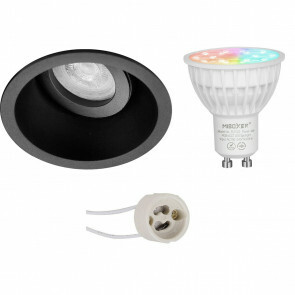 Mi-Light - LED Spot Set GU10 - Smart LED - Wifi LED - Slimme LED - 4W - RGB+CCT - Aanpasbare Kleur - Dimbaar - Pragmi Zano Pro - Inbouw Rond - Mat Zwart - Kantelbaar - Ø93mm