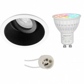 Mi-Light - LED Spot Set GU10 - Smart LED - Wifi LED - Slimme LED - 4W - RGB+CCT - Aanpasbare Kleur - Dimbaar - Pragmi Zano Pro - Inbouw Rond - Mat Zwart/Wit - Kantelbaar - Ø93mm