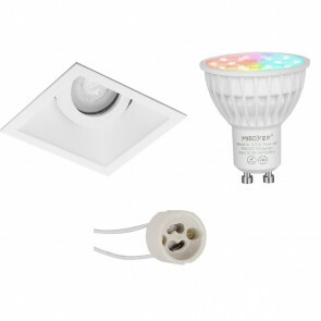 Mi-Light - LED Spot Set GU10 - Smart LED - Wifi LED - Slimme LED - 4W - RGB+CCT - Aanpasbare Kleur - Dimbaar - Pragmi Zano Pro - Inbouw Vierkant - Mat Wit - Kantelbaar - 93mm