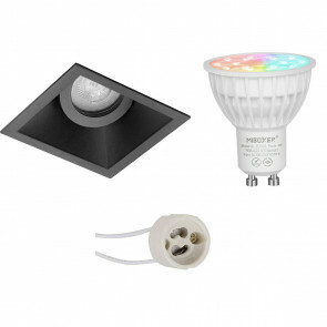 Mi-Light - LED Spot Set GU10 - Smart LED - Wifi LED - Slimme LED - 4W - RGB+CCT - Aanpasbare Kleur - Dimbaar - Pragmi Zano Pro - Inbouw Vierkant - Mat Zwart - Kantelbaar - 93mm
