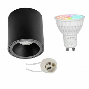 Mi-Light - Opbouwspot Set GU10 - Smart LED - Wifi LED - Slimme LED - 4W - RGB+CCT - Aanpasbare Kleur - Dimbaar - Pragmi Cliron Pro - Opbouw Rond - Mat Zwart - Verdiept - Ø90mm