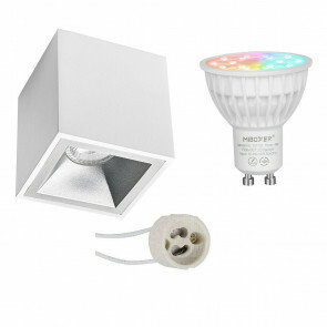 Mi-Light - Opbouwspot Set GU10 - Smart LED - Wifi LED - Slimme LED - 4W - RGB+CCT - Aanpasbare Kleur - Dimbaar - Pragmi Cliron Pro - Opbouw Vierkant - Mat Wit - Verdiept - 90mm