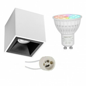 Mi-Light - Opbouwspot Set GU10 - Smart LED - Wifi LED - Slimme LED - 4W - RGB+CCT - Aanpasbare Kleur - Dimbaar - Pragmi Cliron Pro - Opbouw Vierkant - Mat Wit/Zwart - Verdiept - 90mm