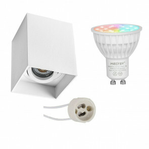 Mi-Light - Opbouwspot Set GU10 - Smart LED - Wifi LED - Slimme LED - 4W - RGB+CCT - Aanpasbare Kleur - Dimbaar - Pragmi Luxina Pro - Opbouw Vierkant - Mat Wit - Verdiept - Kantelbaar - 90mm
