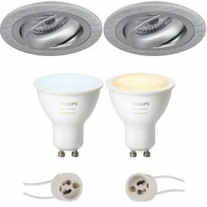 PHILIPS HUE - LED Spot Set GU10 - White Ambiance - Bluetooth - Pragmi Alpin Pro - Inbouw Rond - Mat Zilver - Kantelbaar Ø92mm