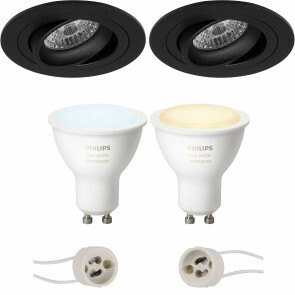 PHILIPS HUE - LED Spot Set GU10 - White Ambiance - Bluetooth - Pragmi Alpin Pro - Inbouw Rond - Mat Zwart - Kantelbaar Ø92mm