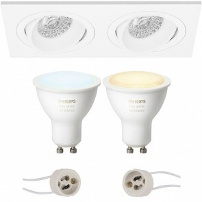 PHILIPS HUE - LED Spot Set GU10 - White Ambiance - Bluetooth - Pragmi Borny Pro - Inbouw Rechthoek Dubbel - Mat Wit - Kantelbaar - 175x92mm