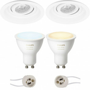 PHILIPS HUE - LED Spot Set GU10 - White Ambiance - Bluetooth - Pragmi Domy Pro - Inbouw Rond - Mat Wit - Verdiept - Kantelbaar - Ø105mm