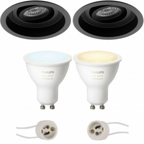 PHILIPS HUE - LED Spot Set GU10 - White Ambiance - Bluetooth - Pragmi Domy Pro - Inbouw Rond - Mat Zwart - Verdiept - Kantelbaar - Ø105mm