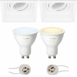 PHILIPS HUE - LED Spot Set GU10 - White Ambiance - Bluetooth - Pragmi Domy Pro - Inbouw Vierkant - Mat Wit - Verdiept - Kantelbaar - 105mm
