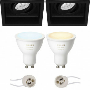 PHILIPS HUE - LED Spot Set GU10 - White Ambiance - Bluetooth - Pragmi Domy Pro - Inbouw Vierkant - Mat Zwart - Verdiept - Kantelbaar - 105mm