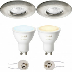 PHILIPS HUE - LED Spot Set GU10 - White Ambiance - Bluetooth - Pragmi Luno Pro - Waterdicht IP65 - Inbouw Rond - Mat Nikkel - Ø82mm