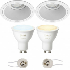 PHILIPS HUE - LED Spot Set GU10 - White Ambiance - Bluetooth - Pragmi Minko Pro - Inbouw Rond - Mat Wit - Verdiept - Ø90mm