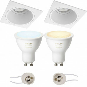 PHILIPS HUE - LED Spot Set GU10 - White Ambiance - Bluetooth - Pragmi Minko Pro - Inbouw Vierkant - Mat Wit - Verdiept - 90mm