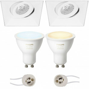 PHILIPS HUE - LED Spot Set GU10 - White Ambiance - Bluetooth - Pragmi Nivas Pro - Inbouw Vierkant - Mat Wit - Trimless - Kantelbaar - 150mm