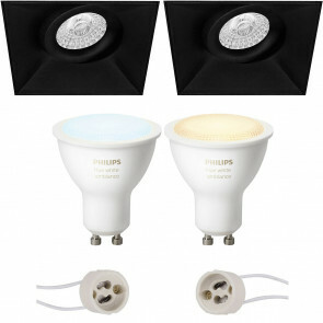 PHILIPS HUE - LED Spot Set GU10 - White Ambiance - Bluetooth - Pragmi Nivas Pro - Inbouw Vierkant - Mat Zwart - Trimless - Kantelbaar - 150mm
