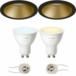 PHILIPS HUE - LED Spot Set GU10 - White Ambiance - Bluetooth - Pragmi Pollon Pro - Inbouw Rond - Mat Zwart/Goud - Verdiept - Ø82mm