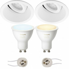 PHILIPS HUE - LED Spot Set GU10 - White Ambiance - Bluetooth - Pragmi Zano Pro - Inbouw Rond - Mat Wit - Kantelbaar - Ø93mm
