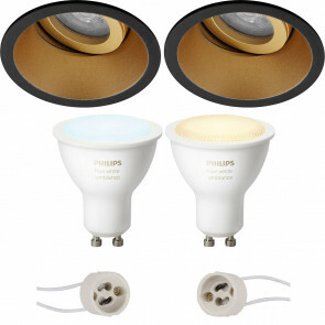 PHILIPS HUE - LED Spot Set GU10 - White Ambiance - Bluetooth - Pragmi Zano Pro - Inbouw Rond - Mat Zwart/Goud - Kantelbaar - Ø93mm