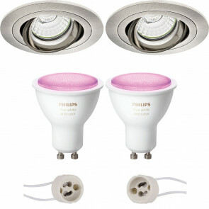PHILIPS HUE - LED Spot Set GU10 - White and Color Ambiance - Bluetooth - Pragmi Alpin Pro - Inbouw Rond - Mat Nikkel - Kantelbaar - Ø92mm