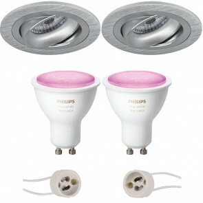 PHILIPS HUE - LED Spot Set GU10 - White and Color Ambiance - Bluetooth - Pragmi Alpin Pro - Inbouw Rond - Mat Zilver - Kantelbaar Ø92mm
