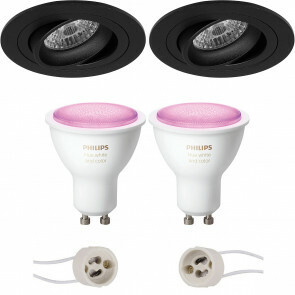 PHILIPS HUE - LED Spot Set GU10 - White and Color Ambiance - Bluetooth - Pragmi Alpin Pro - Inbouw Rond - Mat Zwart - Kantelbaar Ø92mm