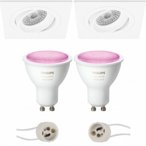 PHILIPS HUE - LED Spot Set GU10 - White and Color Ambiance - Bluetooth - Pragmi Borny Pro - Inbouw Vierkant - Mat Wit - Kantelbaar - 92mm