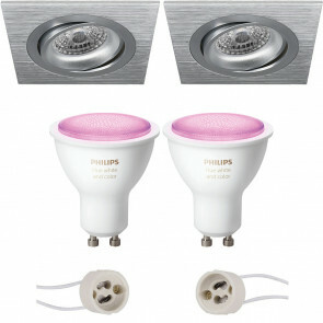 PHILIPS HUE - LED Spot Set GU10 - White and Color Ambiance - Bluetooth - Pragmi Borny Pro - Inbouw Vierkant - Mat Zilver - Kantelbaar - 92mm