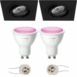 PHILIPS HUE - LED Spot Set GU10 - White and Color Ambiance - Bluetooth - Pragmi Borny Pro - Inbouw Vierkant - Mat Zwart - Kantelbaar - 92mm