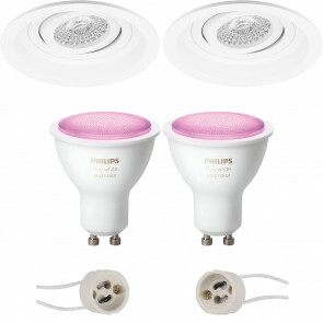 PHILIPS HUE - LED Spot Set GU10 - White and Color Ambiance - Bluetooth - Pragmi Domy Pro - Inbouw Rond - Mat Wit - Verdiept - Kantelbaar - Ø105mm