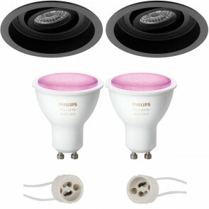 PHILIPS HUE - LED Spot Set GU10 - White and Color Ambiance - Bluetooth - Pragmi Domy Pro - Inbouw Rond - Mat Zwart - Verdiept - Kantelbaar - Ø105mm