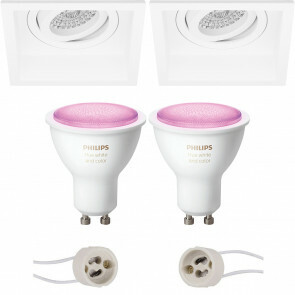 PHILIPS HUE - LED Spot Set GU10 - White and Color Ambiance - Bluetooth - Pragmi Domy Pro - Inbouw Vierkant - Mat Wit - Verdiept - Kantelbaar - 105mm
