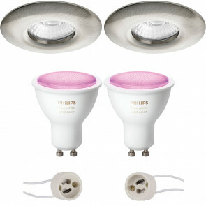 PHILIPS HUE - LED Spot Set GU10 - White and Color Ambiance - Bluetooth - Pragmi Luno Pro - Waterdicht IP65 - Inbouw Rond - Mat Nikkel - Ø82mm