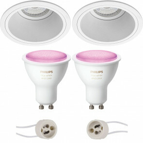 PHILIPS HUE - LED Spot Set GU10 - White and Color Ambiance - Bluetooth - Pragmi Minko Pro - Inbouw Rond - Mat Wit - Verdiept - Ø90mm