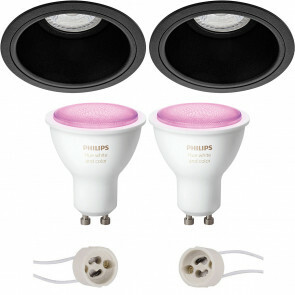 PHILIPS HUE - LED Spot Set GU10 - White and Color Ambiance - Bluetooth - Pragmi Minko Pro - Inbouw Rond - Mat Zwart - Verdiept - Ø90mm