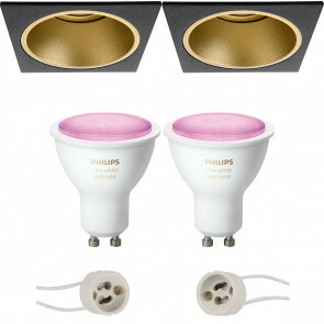 PHILIPS HUE - LED Spot Set GU10 - White and Color Ambiance - Bluetooth - Pragmi Minko Pro - Inbouw Vierkant - Mat Zwart/Goud - Verdiept - 90mm
