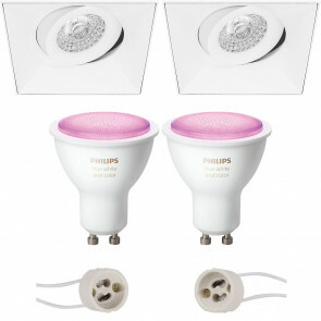 PHILIPS HUE - LED Spot Set GU10 - White and Color Ambiance - Bluetooth - Pragmi Nivas Pro - Inbouw Vierkant - Mat Wit - Trimless - Kantelbaar - 150mm