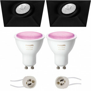 PHILIPS HUE - LED Spot Set GU10 - White and Color Ambiance - Bluetooth - Pragmi Nivas Pro - Inbouw Vierkant - Mat Zwart - Trimless - Kantelbaar - 150mm