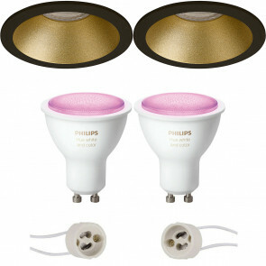 PHILIPS HUE - LED Spot Set GU10 - White and Color Ambiance - Bluetooth - Pragmi Pollon Pro - Inbouw Rond - Mat Zwart/Goud - Verdiept - Ø82mm