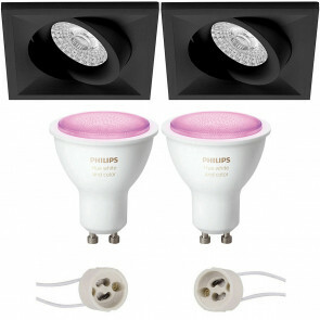 PHILIPS HUE - LED Spot Set GU10 - White and Color Ambiance - Bluetooth - Pragmi Qiundo Pro - Inbouw Vierkant - Mat Zwart - Kantelbaar - 80mm