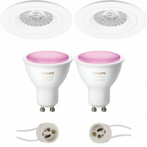 PHILIPS HUE - LED Spot Set GU10 - White and Color Ambiance - Bluetooth - Pragmi Rodos Pro - Inbouw Rond - Mat Wit - Ø93mm