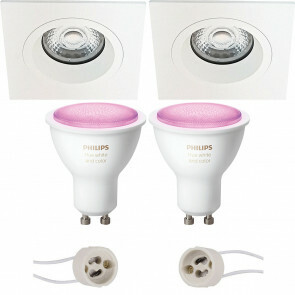 PHILIPS HUE - LED Spot Set GU10 - White and Color Ambiance - Bluetooth - Pragmi Rodos Pro - Inbouw Vierkant - Mat Wit - 93mm