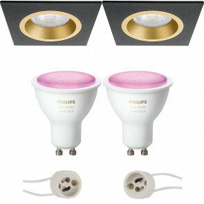 PHILIPS HUE - LED Spot Set GU10 - White and Color Ambiance - Bluetooth - Pragmi Rodos Pro - Inbouw Vierkant - Mat Zwart/Goud - 93mm